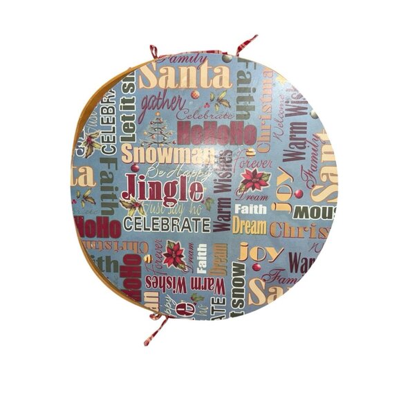 Vintage Christmas Bread Basket Wood Round Bread Round Bottom W/ Lid 12" - Picture 3 of 7